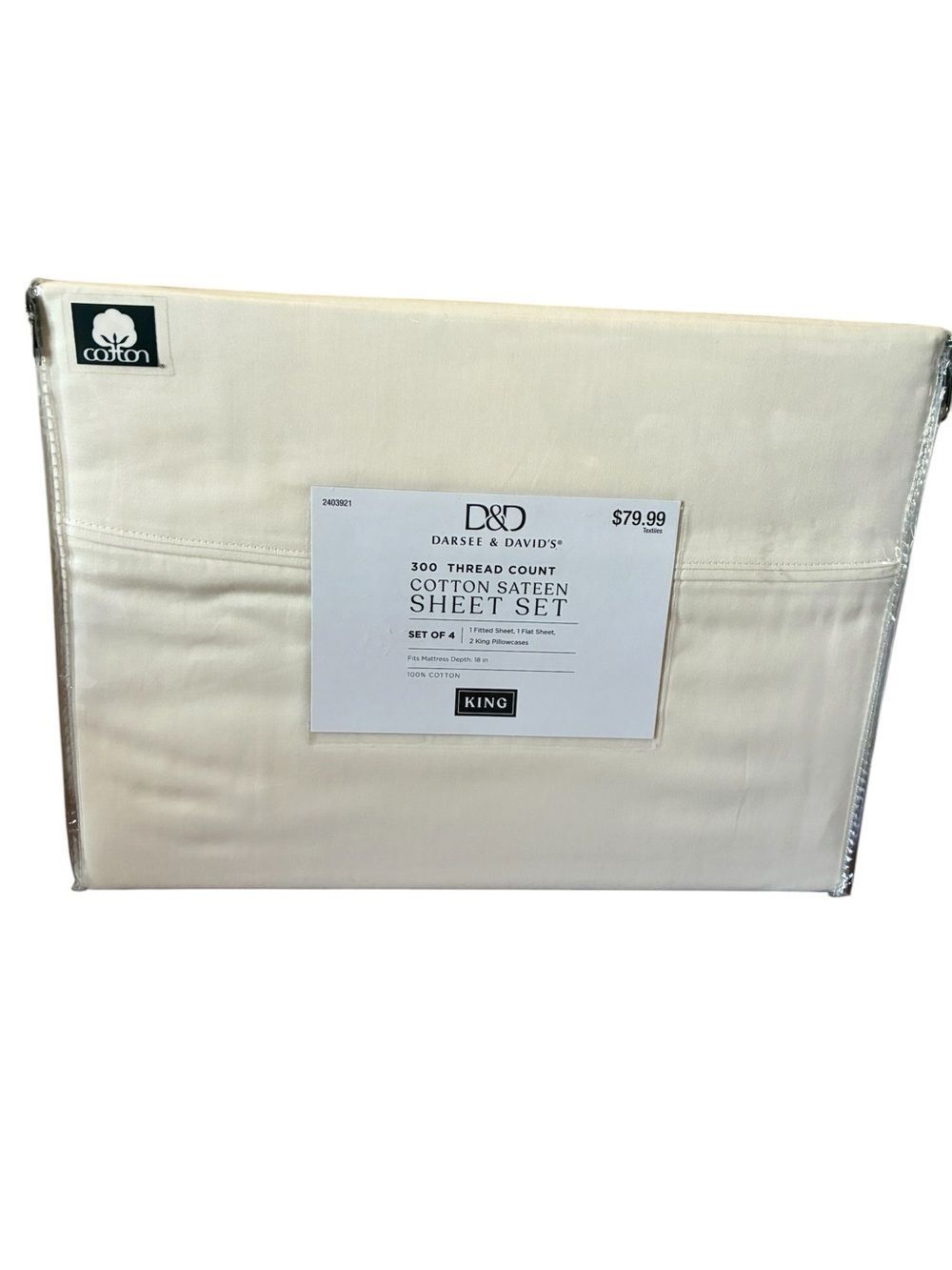 Darsey & David's King Cotton Sheet Set - Cream